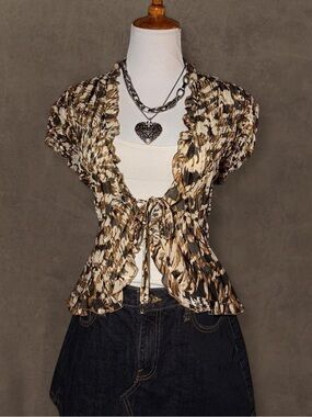 Studio 1940 Neutral Brown & Black Print Blouse